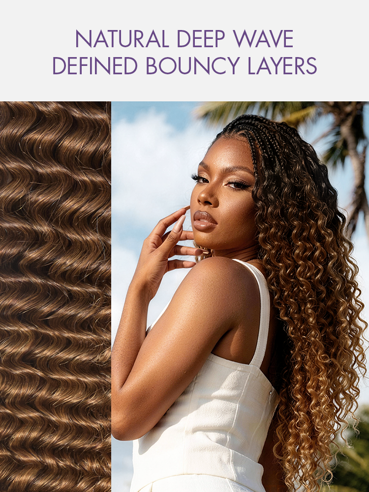 Readitress™ Pre-Separated Feather Crochet Human Hair for Miracle Knots Boho Braids | Ombre Brown Deep Wave Protective Style (Free Gifts Included)