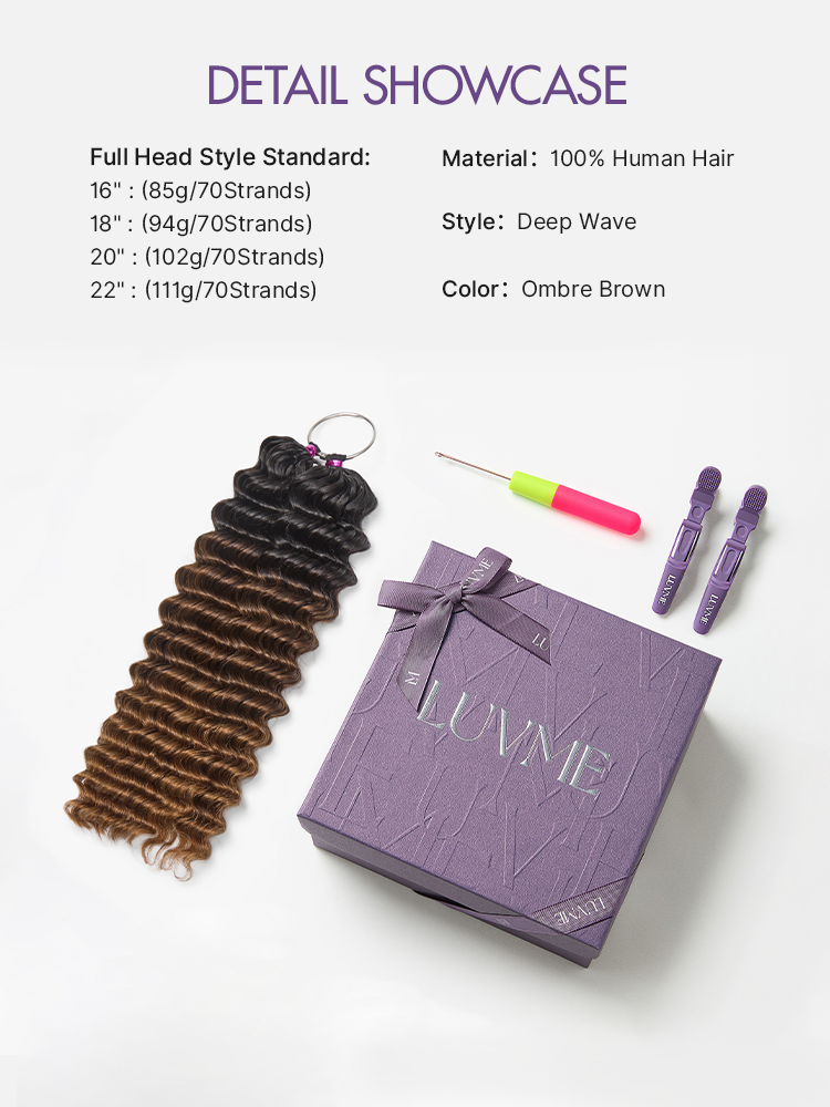 Readitress™ Pre-Separated Feather Crochet Human Hair for Miracle Knots Boho Braids | Ombre Brown Deep Wave Protective Style (Free Gifts Included)