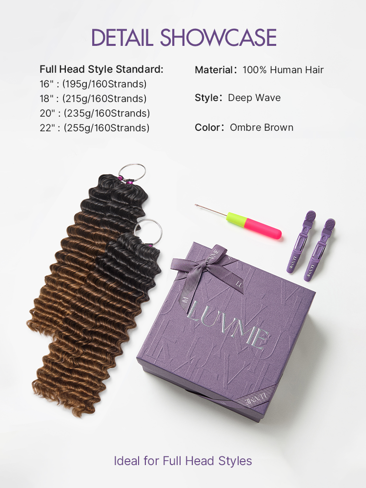 Readitress™ Pre-Separated Feather Crochet Human Hair for Miracle Knots Boho Braids | Ombre Brown Deep Wave Protective Style (Free Gifts Included)