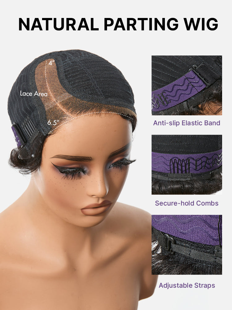 Beginner Friendly Natural Black Lightweight Roll Curl Glueless Minimalist HD Lace Short Pixie Cut Wig Pre Cut Lace
