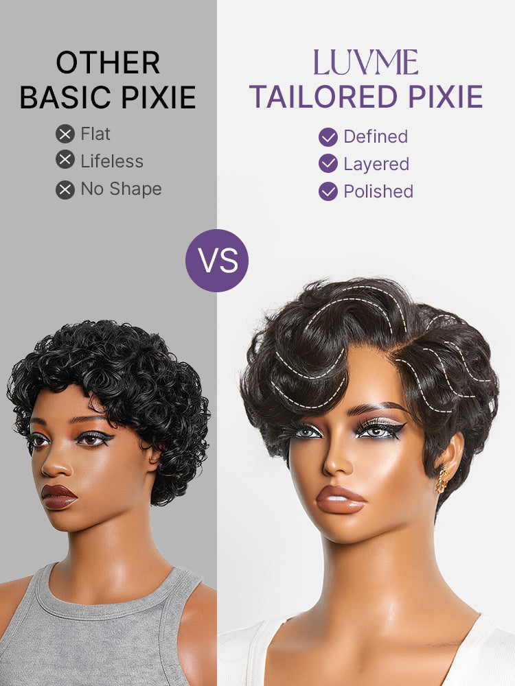 Beginner Friendly Natural Black Lightweight Roll Curl Glueless Minimalist HD Lace Short Pixie Cut Wig Pre Cut Lace