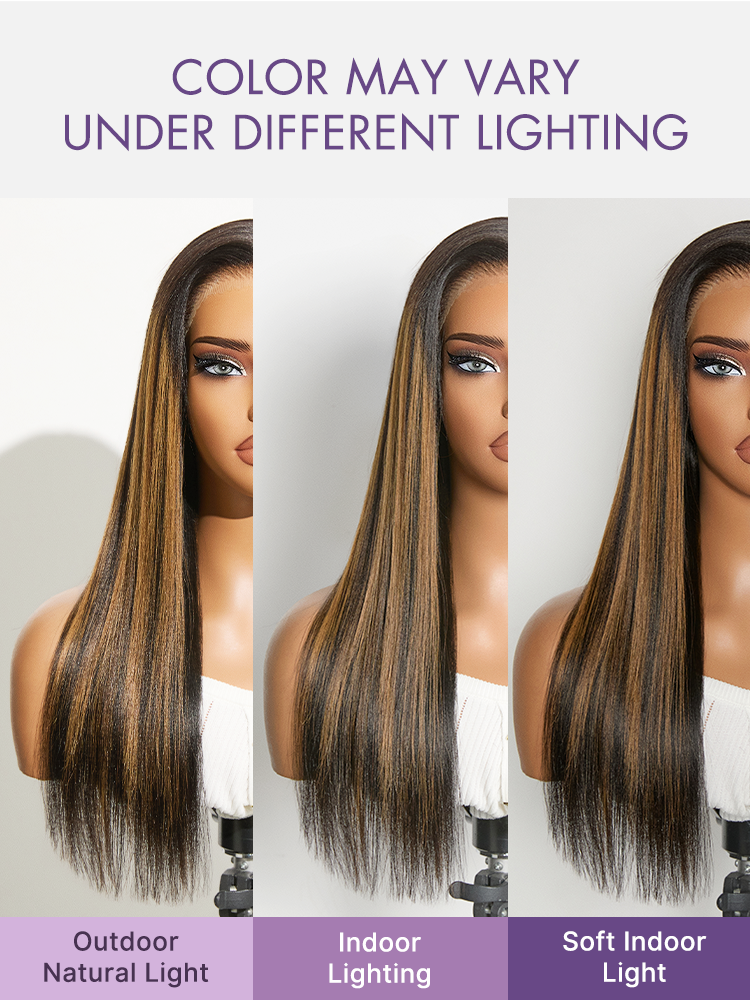 Luvme All-Day Comfort Black with Honey Blonde Highlights Yaki Straight 7x6 Closure HD Lace Glueless Wig Pre-Cut Lace