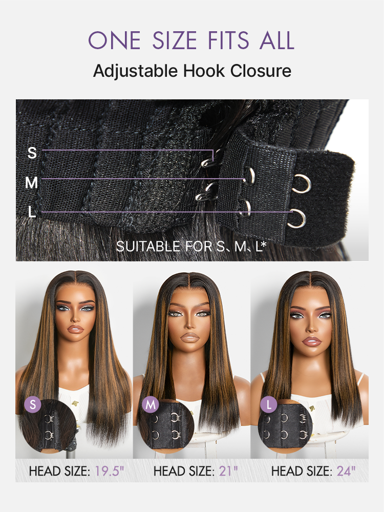Luvme All-Day Comfort Black with Honey Blonde Highlights Yaki Straight 7x6 Closure HD Lace Glueless Wig Pre-Cut Lace