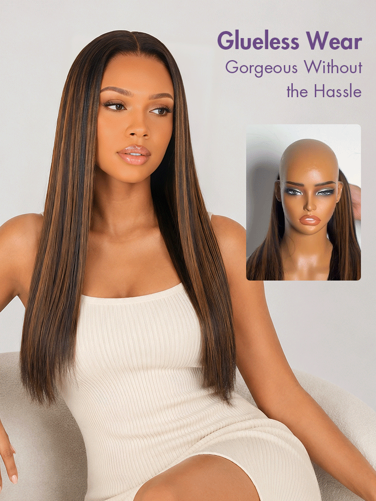 Luvme All-Day Comfort Black with Honey Blonde Highlights Yaki Straight 7x6 Closure HD Lace Glueless Wig Pre-Cut Lace