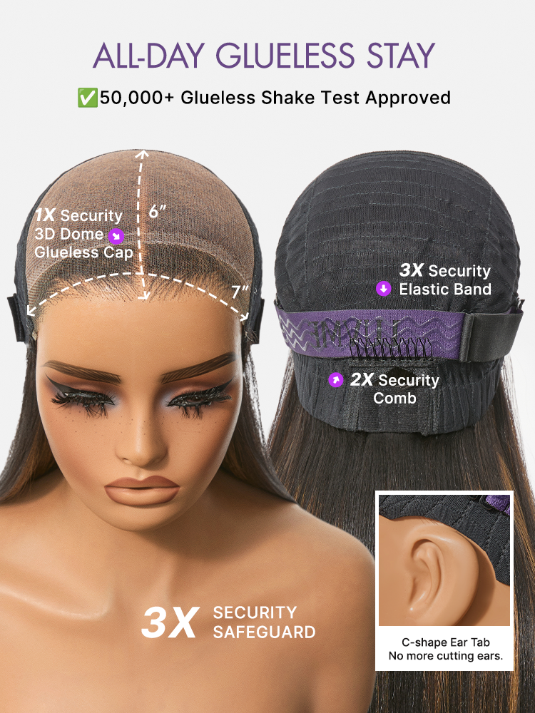 Luvme All-Day Comfort Black with Honey Blonde Highlights Yaki Straight 7x6 Closure HD Lace Glueless Wig Pre-Cut Lace
