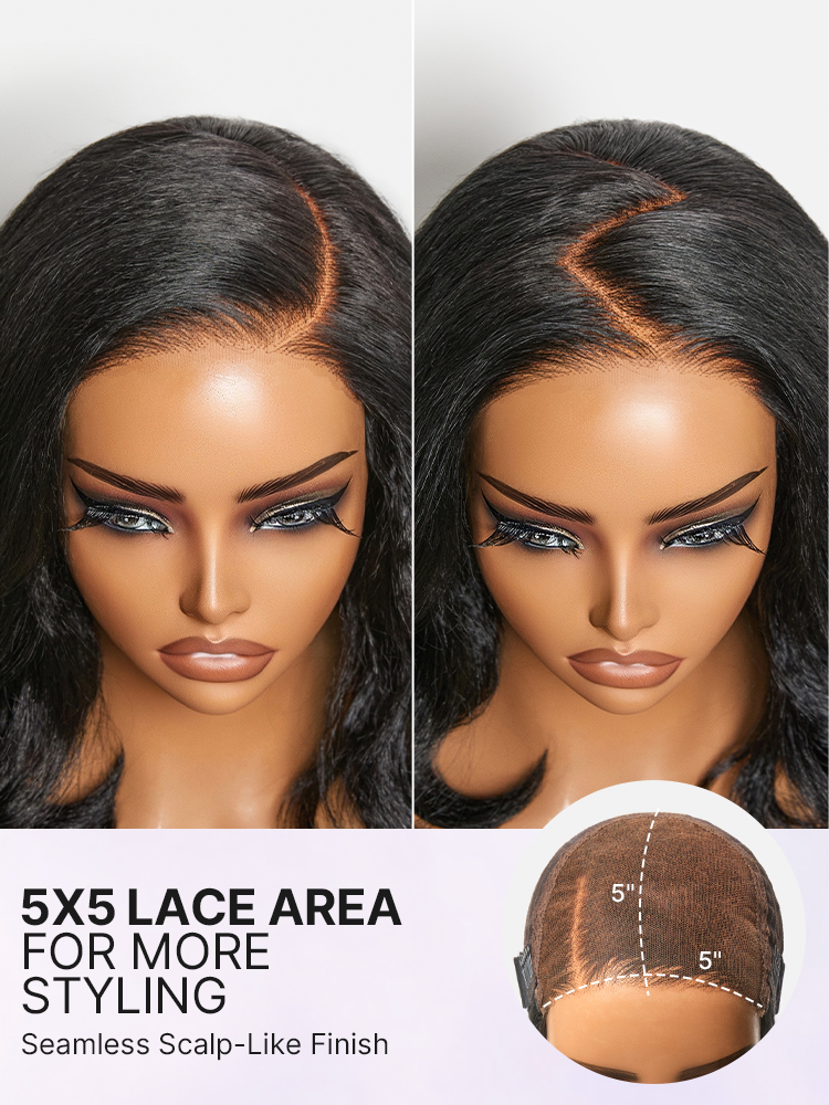 180% Density Effortless Natural Black Kinky Straight 5x5 HD Lace Loose Wave Wig Pre-cut Lace