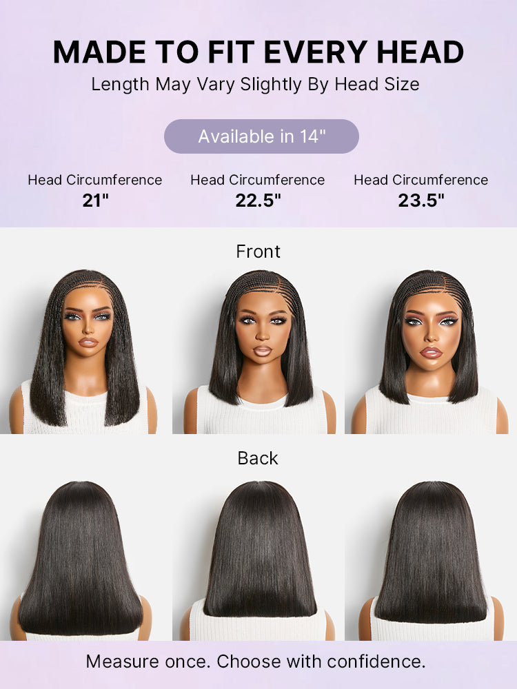 Side-Parted Fulani Braids Straight 13x4 Frontal Lace Bob Wig Pre-cut Lace