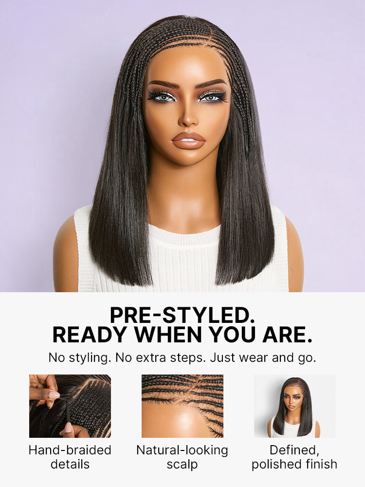 Side-Parted Fulani Braids Straight 13x4 Frontal Lace Bob Wig Pre-cut Lace