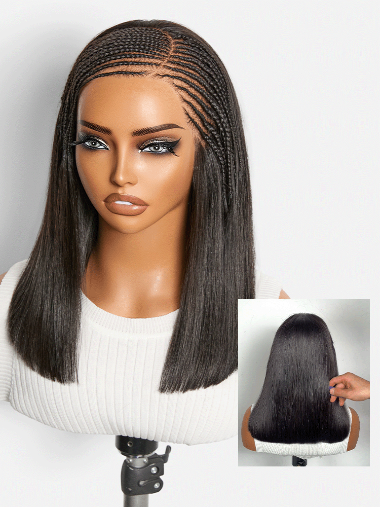 Side-Parted Fulani Braids Straight 13x4 Frontal Lace Bob Wig Pre-cut Lace