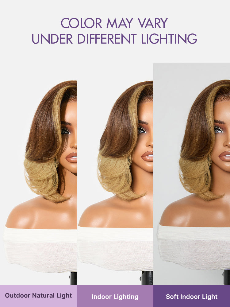 New Customers Only | Honey Blonde Face-Framing Highlights Blow Out Layered Cut Glueless 5x5 Closure Lace Bob Wig Pre-cut Lace