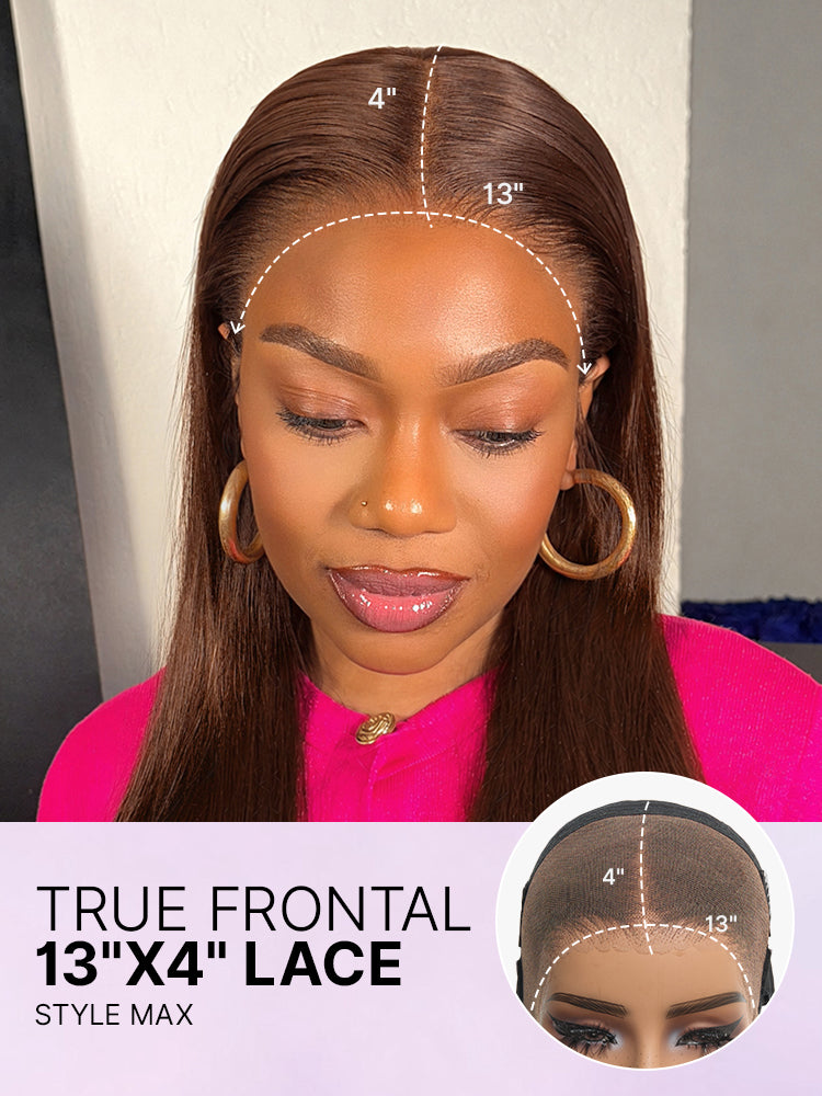 Rich Chocolate Brown Silky Straight 180% Density Glueless 13x4 Lace Frontal Wig Pre-Cut Lace