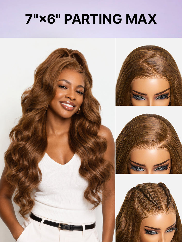 All Day Curl Hold Honey Chestnut Brown 180% Density Loose Wave 7x6 Closure HD Lace Glueless Wig Pre-Cut Lace