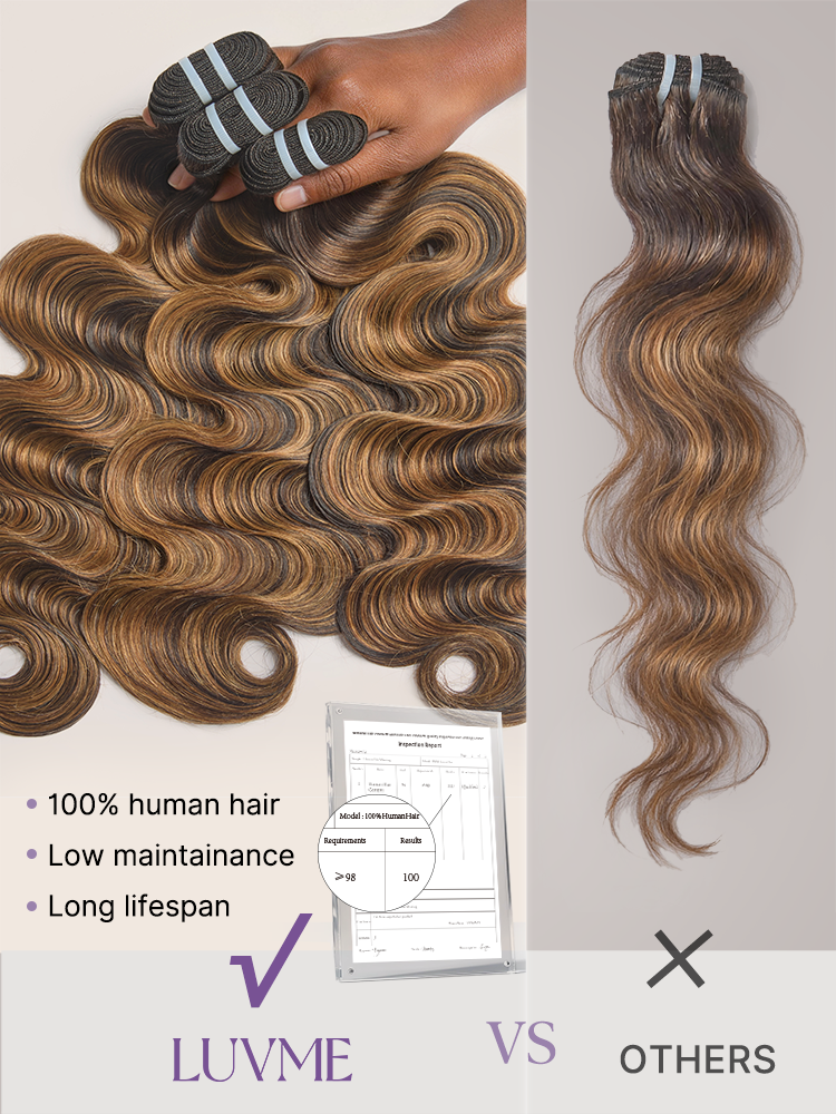 Brown Highlight Body Wave Bundles 100% Premium Remy Human Hair Bundles 1pc / 3pcs