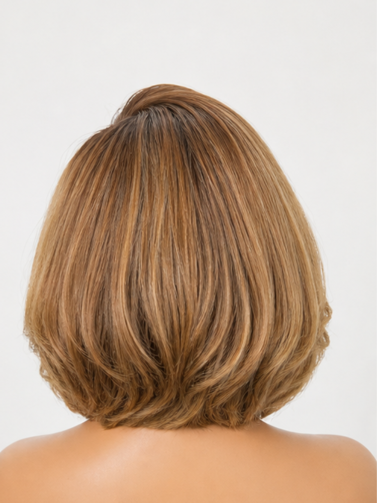 PreMax Wigs | Super Natural Hairline Golden Brown Highlight Bob Glueless 13x4 Frontal Lace Human Hair Short Wig Pre-Cut Lace