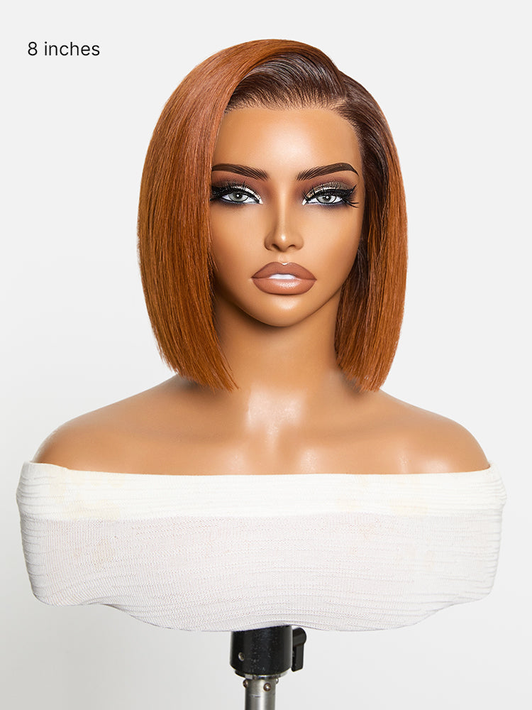 Ginger Ombre 13x4 Lace Front Glueless Blunt Cut Bob Human Hair Wig Pre-cut Lace