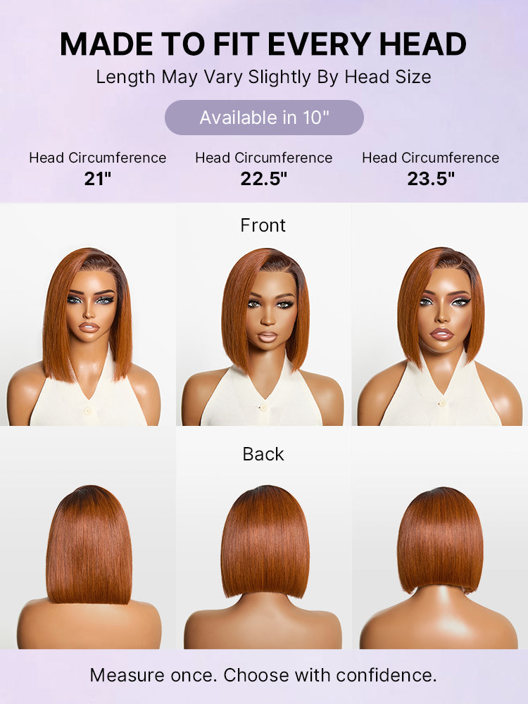 Ginger Ombre 13x4 Lace Front Glueless Blunt Cut Bob Human Hair Wig Pre-cut Lace