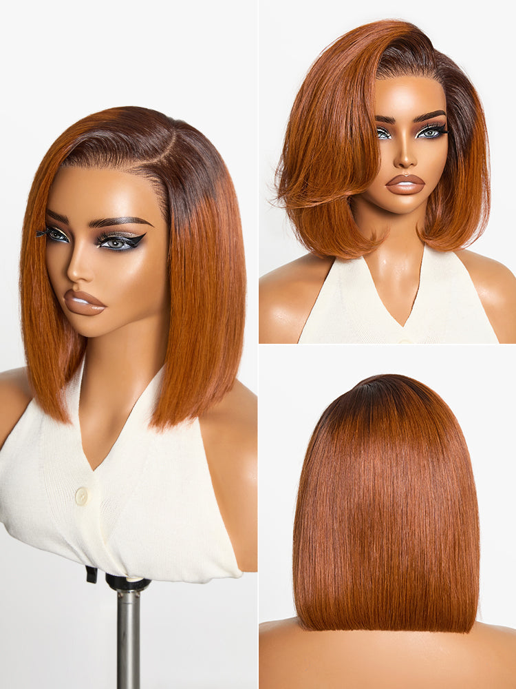 Ginger Ombre 13x4 Lace Front Glueless Blunt Cut Bob Human Hair Wig Pre-cut Lace