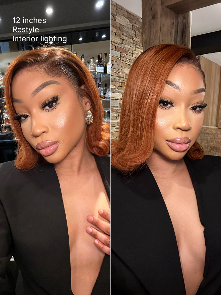 Ginger Ombre 13x4 Lace Front Glueless Blunt Cut Bob Human Hair Wig Pre-cut Lace