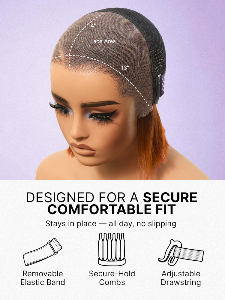 Ginger Ombre 13x4 Lace Front Glueless Blunt Cut Bob Human Hair Wig Pre-cut Lace