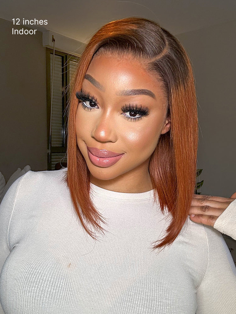 Ginger Ombre 13x4 Lace Front Glueless Blunt Cut Bob Human Hair Wig Pre-cut Lace