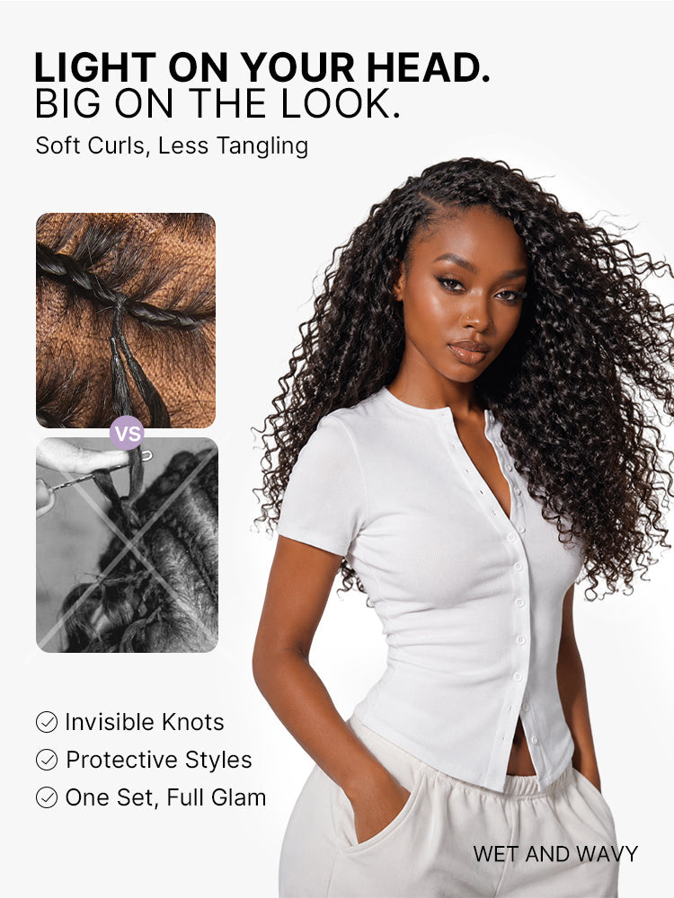 Miracle Knots Crochet Hair Wet and Wavy Water Wave | Kinky Straight for Boho Braids | Crochet Weaves | Fulani Braids | Twists Pre-Separated Lightweight Full & Soft Pre-Looped Human Hair Extensions Protective Style