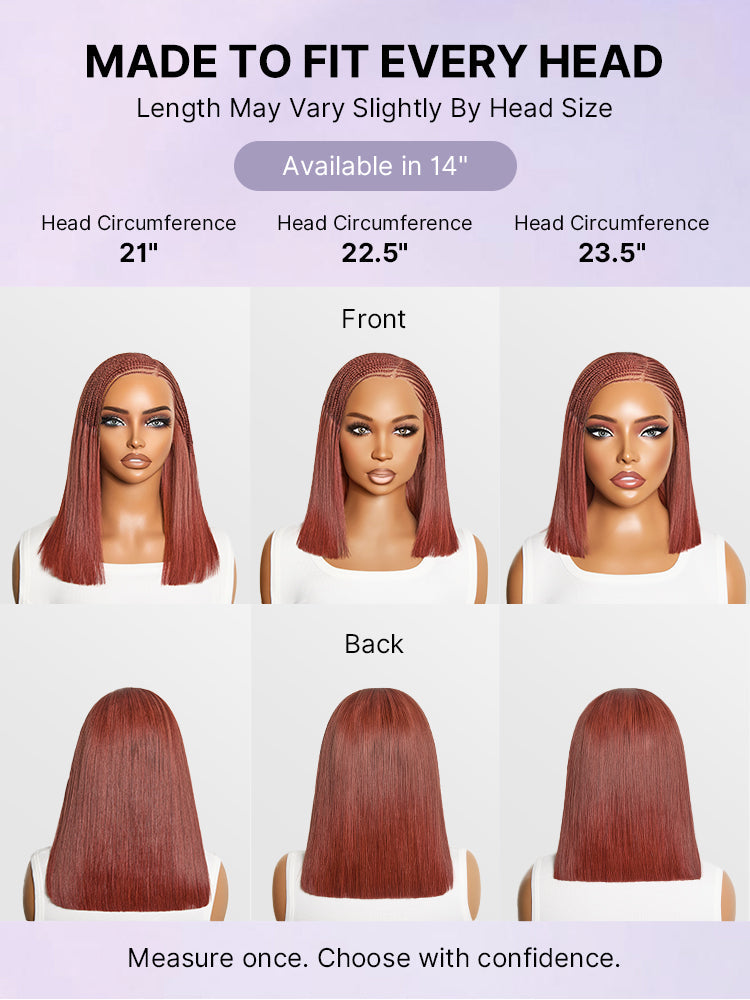 Trendy Copper Red Fulani Braids Straight 13x4 Frontal Lace Bob Wig Pre-cut Lace Drawstring Cap