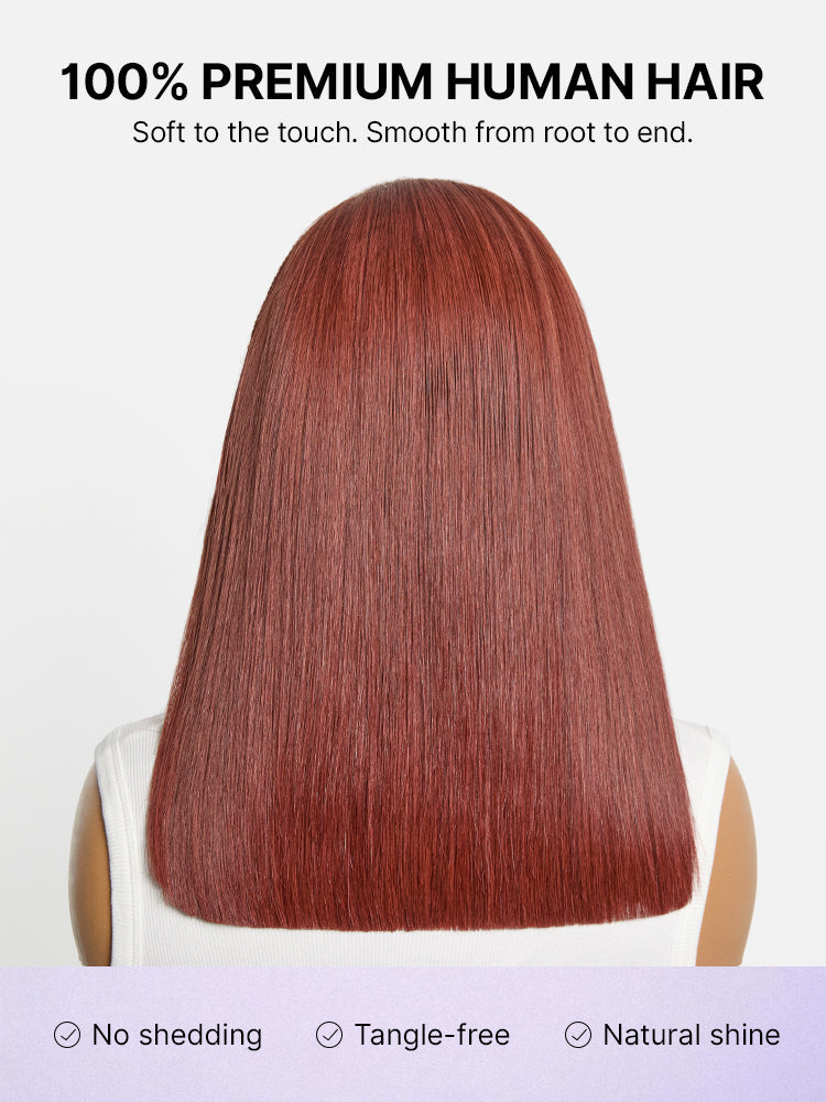 Trendy Copper Red Fulani Braids Straight 13x4 Frontal Lace Bob Wig Pre-cut Lace Drawstring Cap