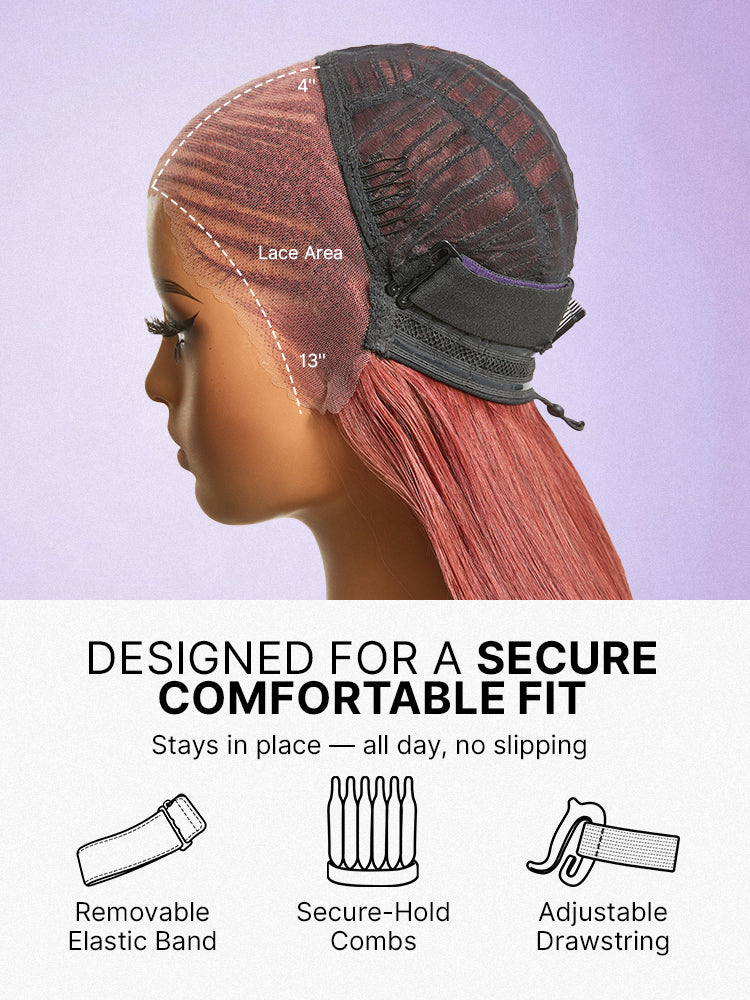 Trendy Copper Red Fulani Braids Straight 13x4 Frontal Lace Bob Wig Pre-cut Lace Drawstring Cap