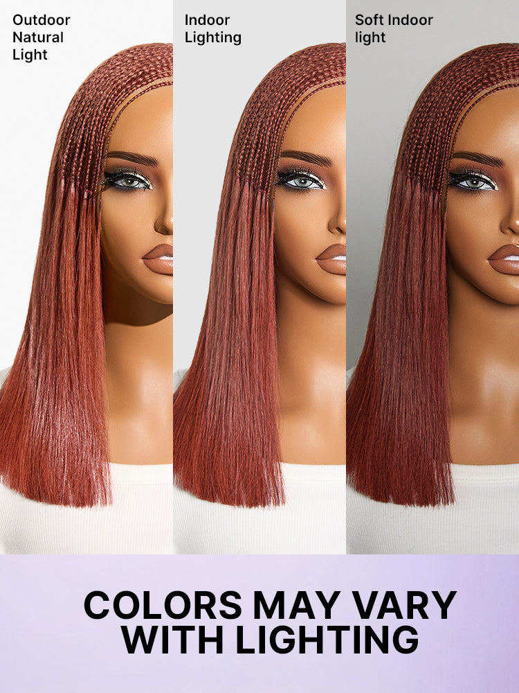 Trendy Copper Red Fulani Braids Straight 13x4 Frontal Lace Bob Wig Pre-cut Lace Drawstring Cap