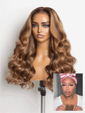 Sun-Kissed Warm Tone Brown with Blonde Highlights 180% Density Loose Wave Glueless 5x5 Closure Lace Wig Pre-Cut Lace