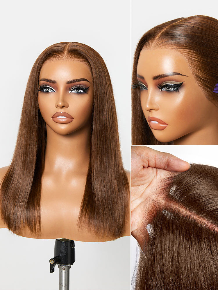 Rich Chocolate Brown Silky Straight 180% Density Glueless 13x4 Lace Frontal Wig Pre-Cut Lace