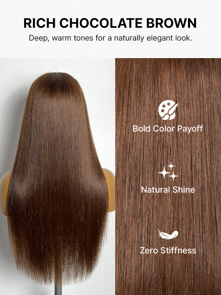 Rich Chocolate Brown Silky Straight 180% Density Glueless 13x4 Lace Frontal Wig Pre-Cut Lace