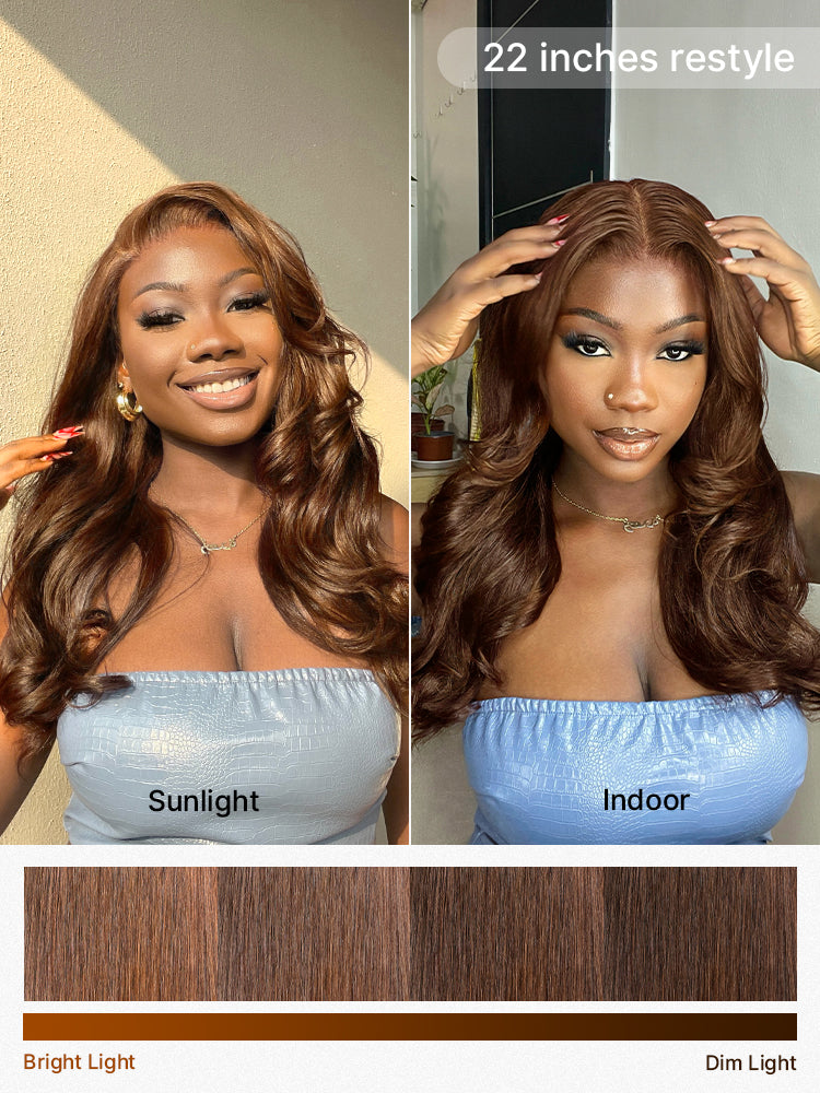 Rich Chocolate Brown Silky Straight 180% Density Glueless 13x4 Lace Frontal Wig Pre-Cut Lace