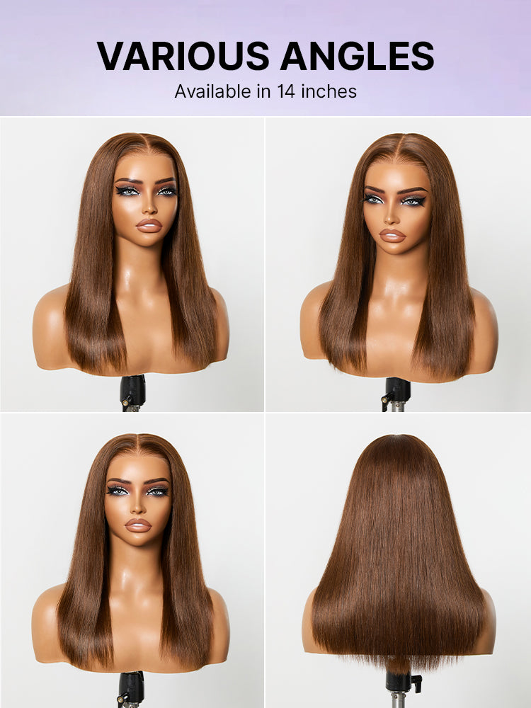 Rich Chocolate Brown Silky Straight 180% Density Glueless 13x4 Lace Frontal Wig Pre-Cut Lace