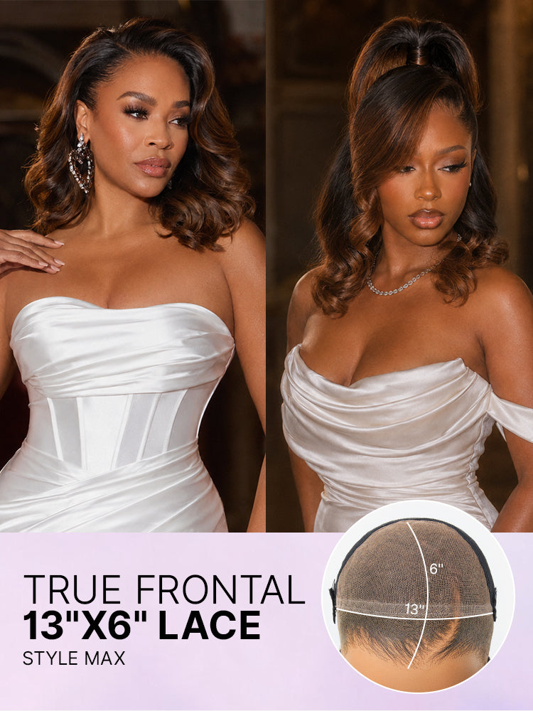 NatureMAX™ 200% Density Ombre Brown / Natural Black Loose Wave Glueless 13x6 / 13x4 HD Lace Front Wig Human Hair Pre-Cut Lace Flexi-Fit Drawstring Cap
