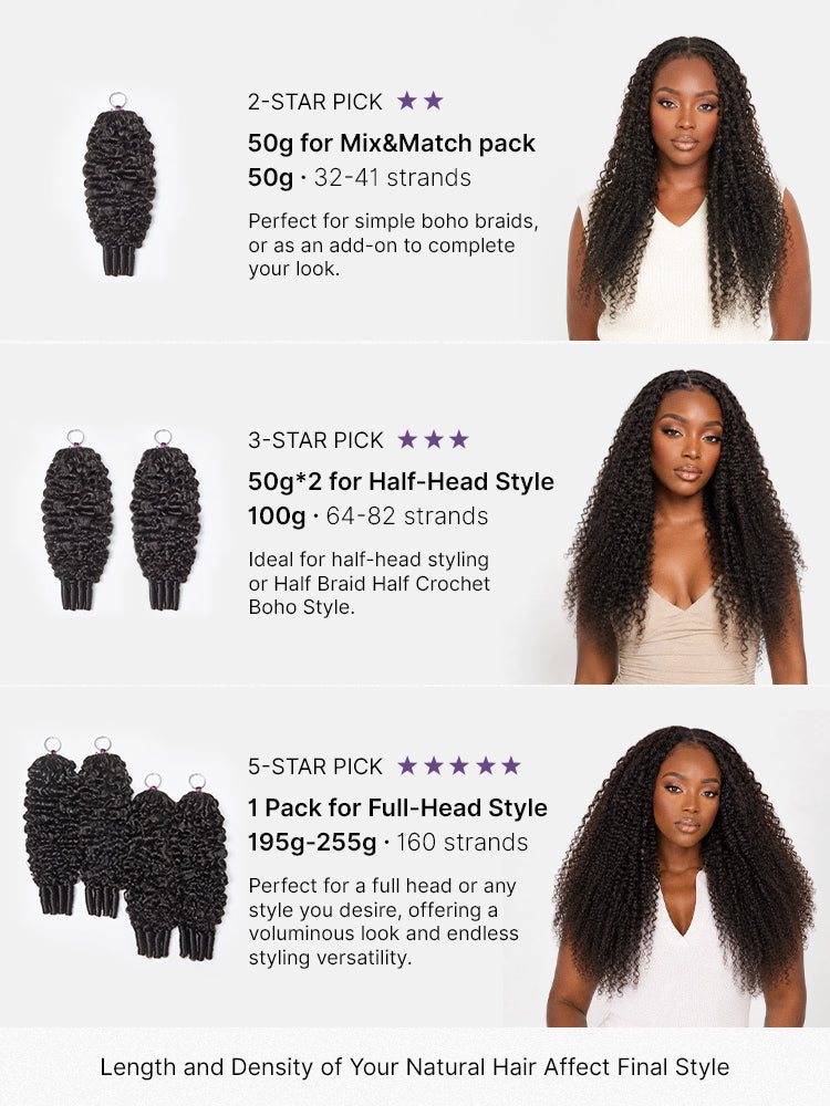 Miracle Knots Crochet Hair Burmese Curly for Boho Braids | Crochet Weaves | Fulani Braids | Twists Pre-Separated Lightweight Full & Soft Pre-Looped Human Hair Extensions Protective Style