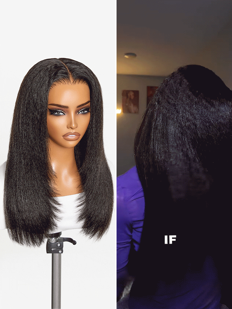 New Customers Only | 180% Density Light  Kinky Straight Butterfly Cut Layered  Glueless 7x6 Closure HD Lace Wig Pre-Cut Lace