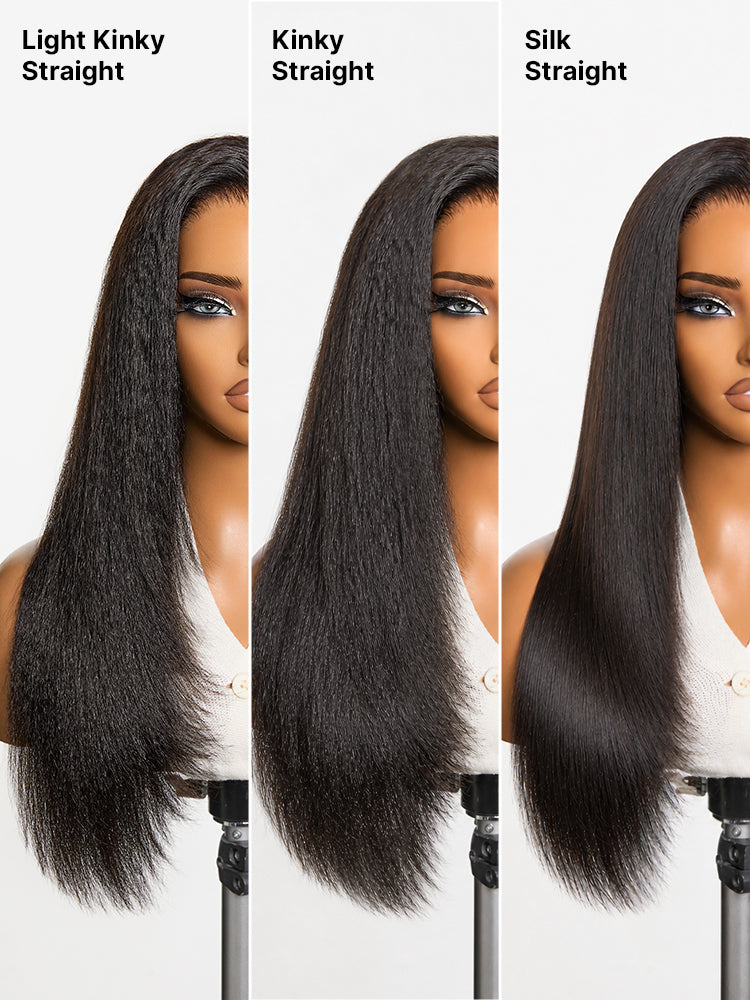 New Customers Only | 180% Density Light  Kinky Straight Butterfly Cut Layered  Glueless 7x6 Closure HD Lace Wig Pre-Cut Lace