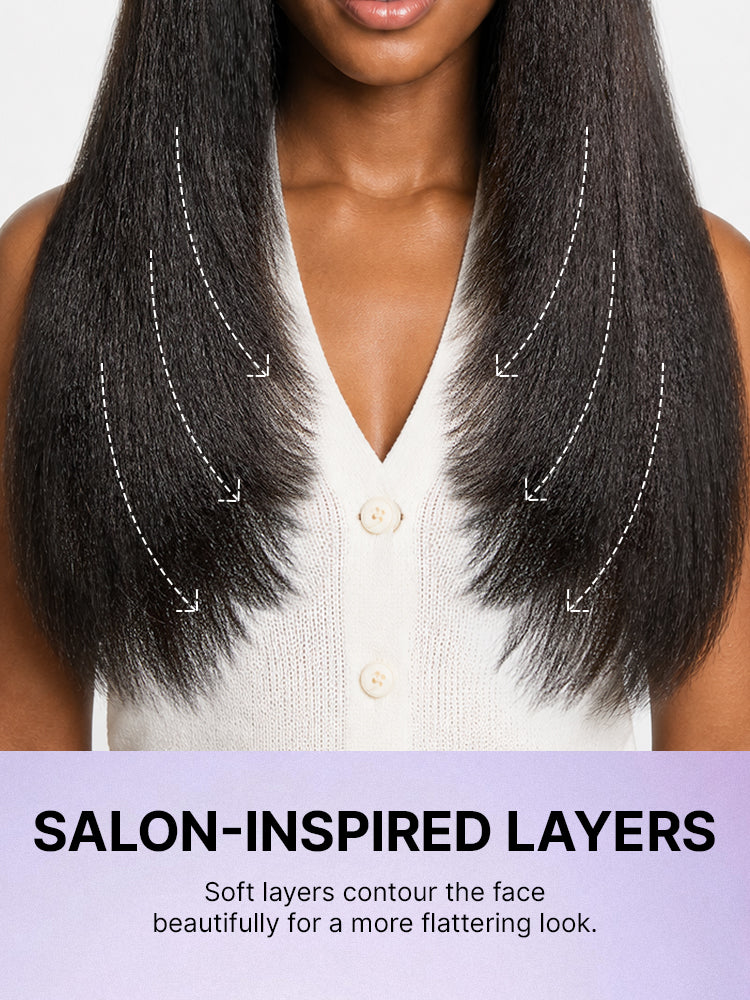 180% Density Light Kinky Straight Butterfly Cut Layered  Glueless 7x6 Closure HD Lace Wig Pre-Cut Lace