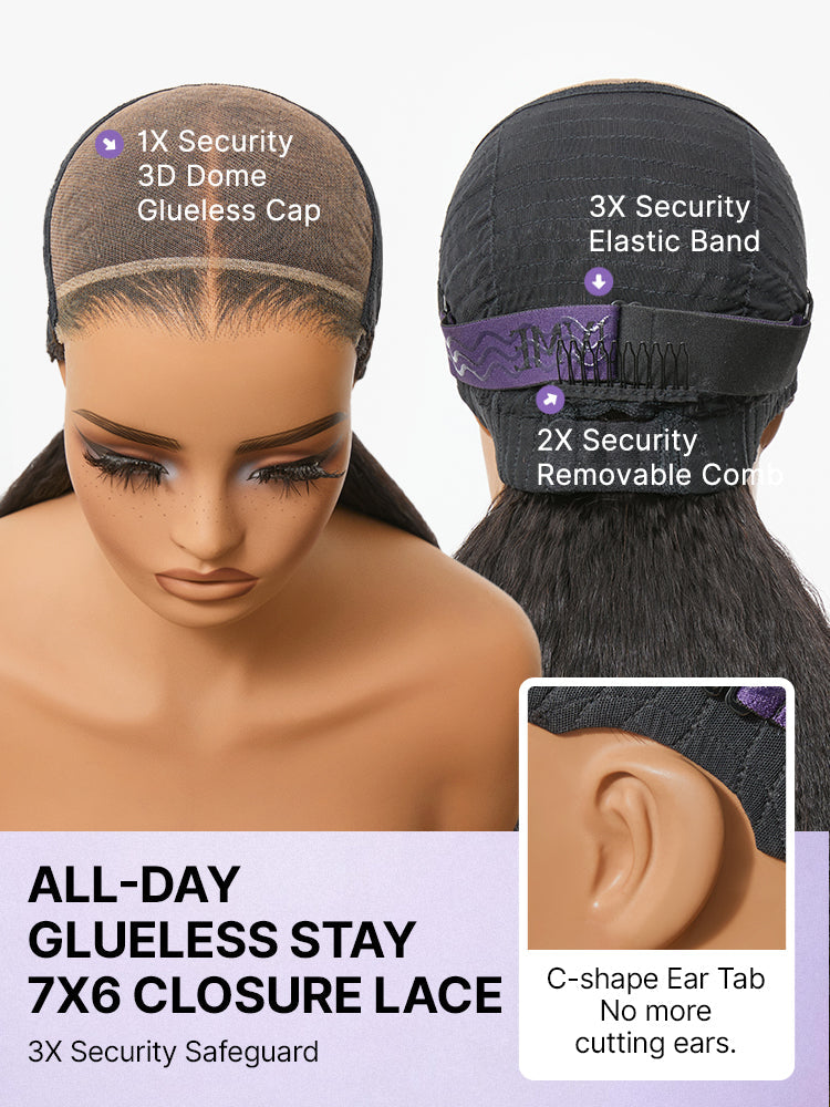 180% Density Light Kinky Straight Butterfly Cut Layered  Glueless 7x6 Closure HD Lace Wig Pre-Cut Lace