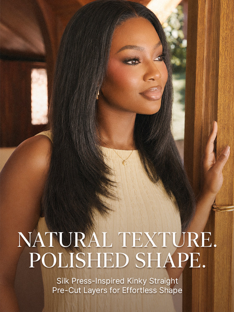 180% Density Light Kinky Straight Butterfly Cut Layered  Glueless 7x6 Closure HD Lace Wig Pre-Cut Lace