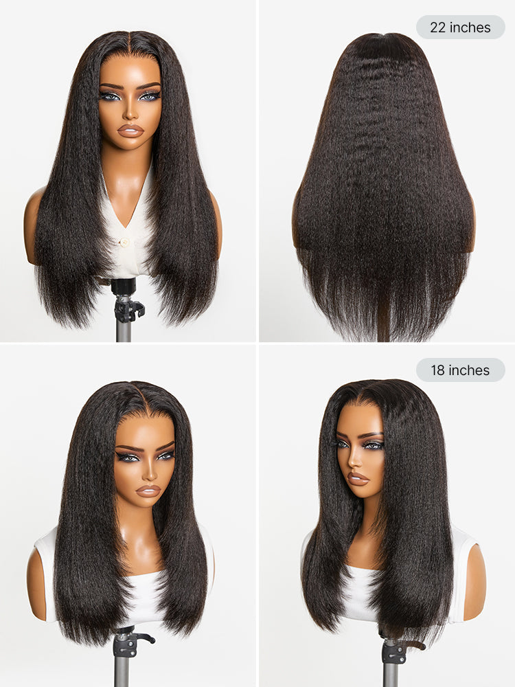 180% Density Light Kinky Straight Butterfly Cut Layered  Glueless 7x6 Closure HD Lace Wig Pre-Cut Lace