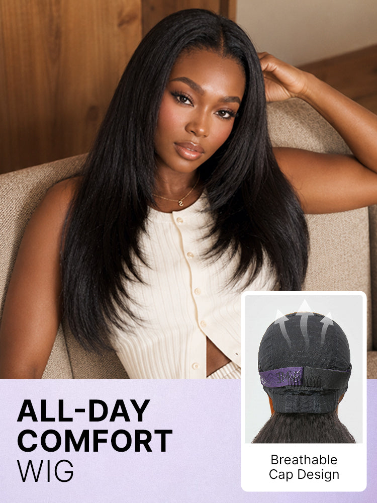180% Density Light Kinky Straight Butterfly Cut Layered  Glueless 7x6 Closure HD Lace Wig Pre-Cut Lace