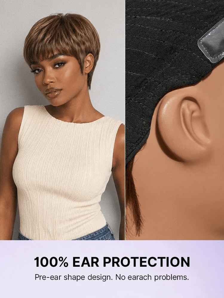 Throw On & Go Light Blonde Short Cut with Bangs Wig Ultra Comfort Skin-Like Soft Care Glueless Wig