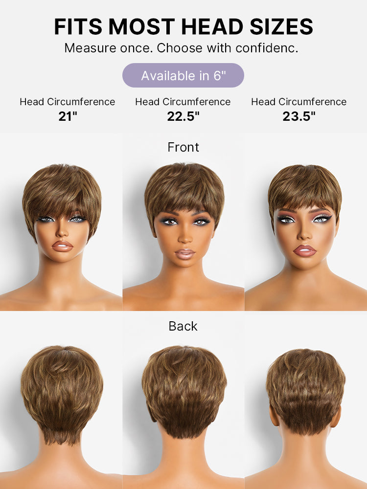 Throw On & Go Light Blonde Short Cut with Bangs Wig Ultra Comfort Skin-Like Soft Care Glueless Wig