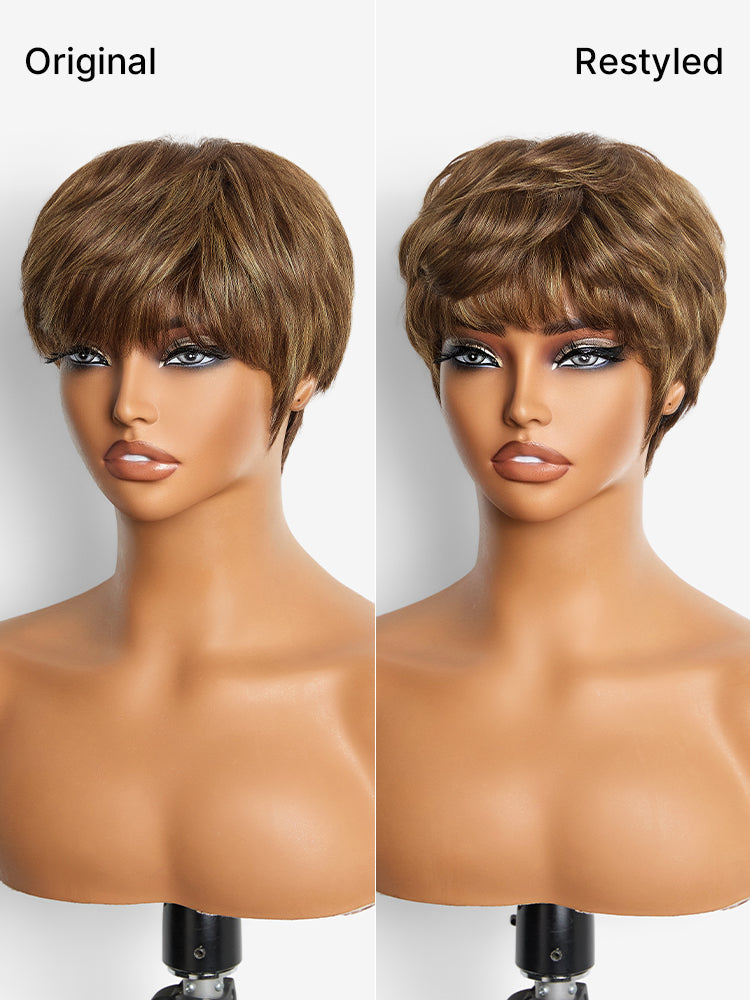 Throw On & Go Light Blonde Short Cut with Bangs Wig Ultra Comfort Skin-Like Soft Care Glueless Wig