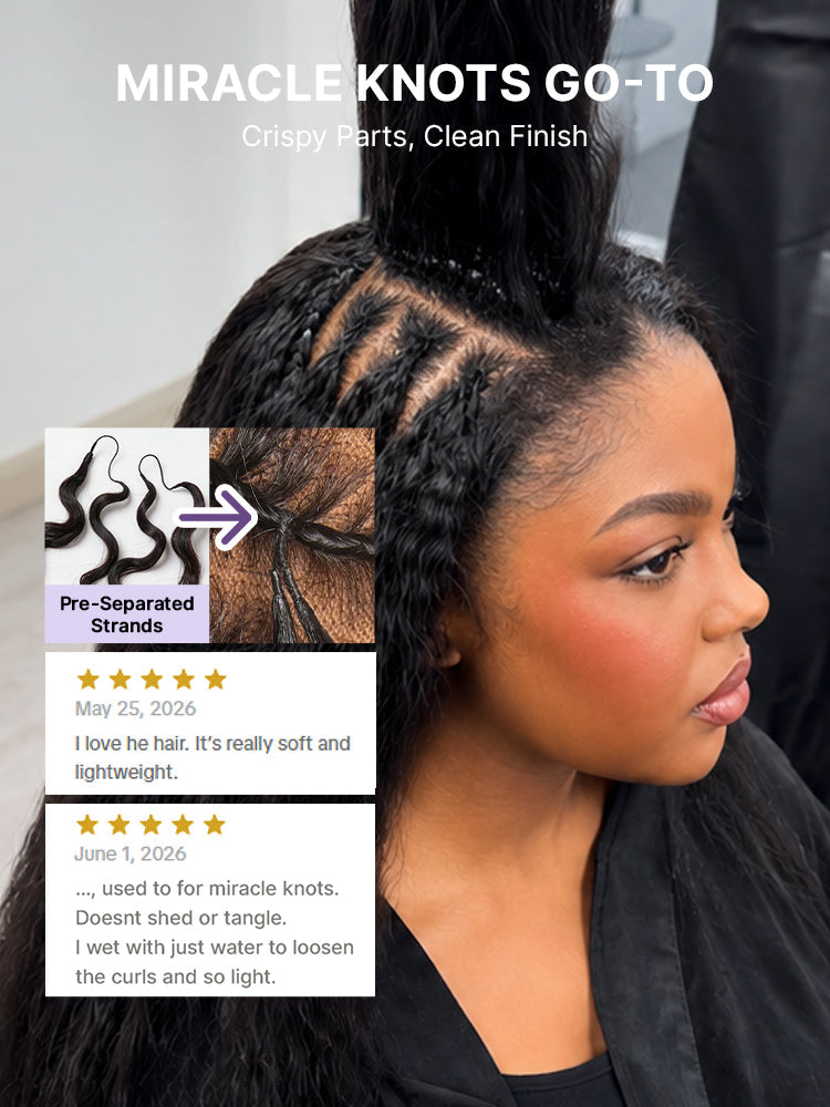 Miracle Knots Crochet Hair Kinky Straight for Boho Braids | Crochet Weaves | Fulani Braids | Twists Pre-Separated Lightweight Full & Soft Pre-Looped Human Hair Extensions Protective Style