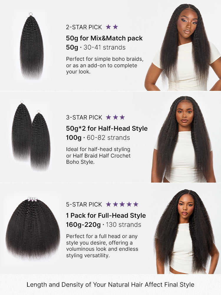 Miracle Knots Crochet Hair Kinky Straight for Boho Braids | Crochet Weaves | Fulani Braids | Twists Pre-Separated Lightweight Full & Soft Pre-Looped Human Hair Extensions Protective Style