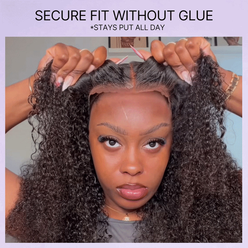 New Customers Only | Beginner Friendly 200% Density Glueless 5x5 Closure Pre-Cut Lace Afro Curly Wig Flexi-Fit Drawstring Cap