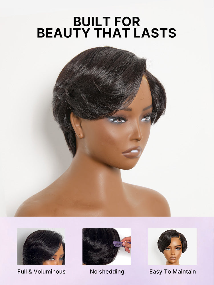 Elegant Natural Black Layered Short Pixie Cut Minimalist HD Lace Wig Pre-cut Lace